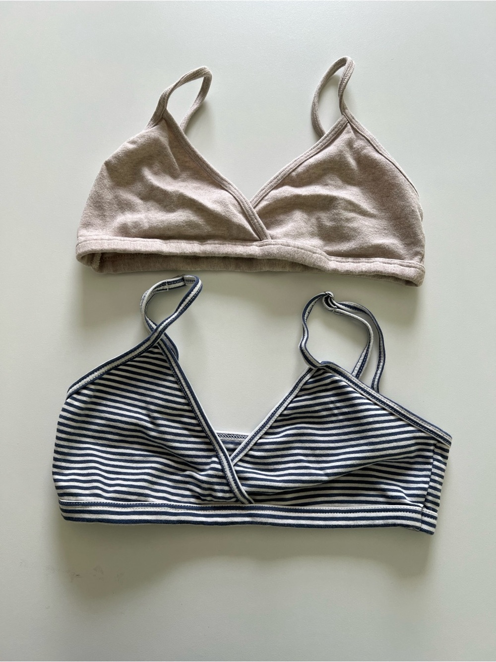 Two Brandy Melville Bralette Tops - Beige and Navy Stripe